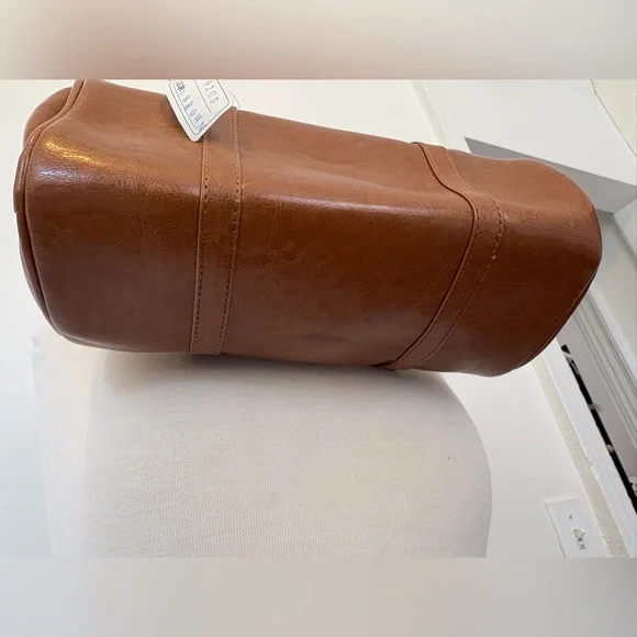 Vintage Cognac Brown Barrel Cylinder Shoulder Bag Set w Matching Wallet Y2K - Picture 6 of 9